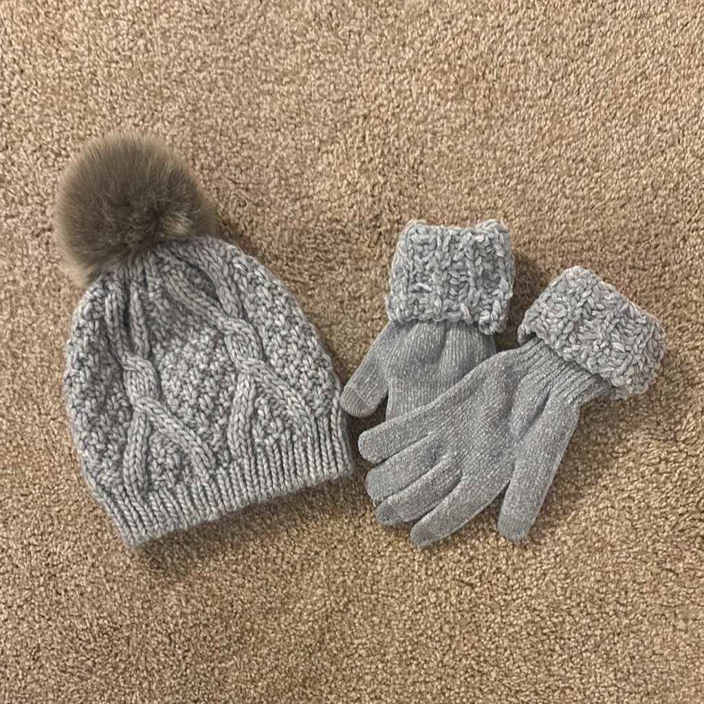 Cozy Gray Knit Hat And Gloves Set